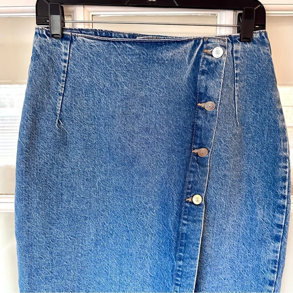 Zara Indigo Denim Maxi Pencil Skirt with Off Center Split Size Medium
